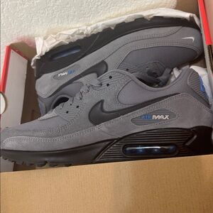 Nike Air Max 90 Suede  Gray and Black Air Max Sneakers with Blue Accents